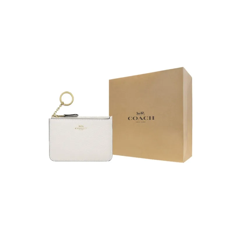COACH Key Case High Quality Pebbled Leather Card Holder Wallet Regular Women's White-4