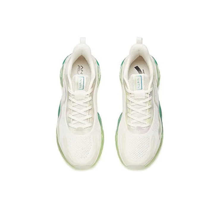 Anta Cushioning Coverage Support Balance Low Top Running Shoes White Green-3