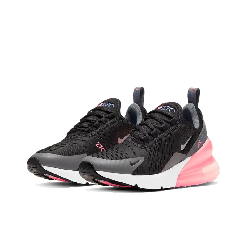 Nike Air Max 270 Cushioning Slip Resistant Coverage Low Top Air Cushion Marathon Running Shoes GS Black Gray Pink-2