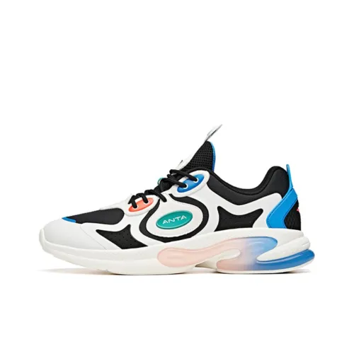 Anta Cushioned Slip Resistant Low Top Running Shoes Men's Black White Blue