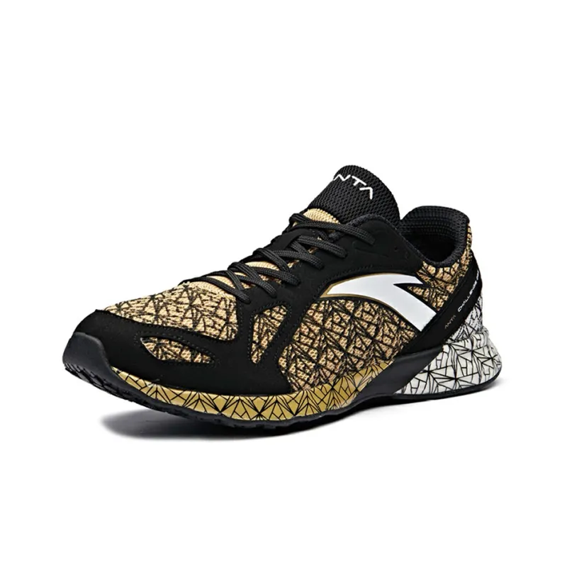Anta Cushioned Slip Resistant Lightweight Low Top Running Shoes Men's Black Gold-2