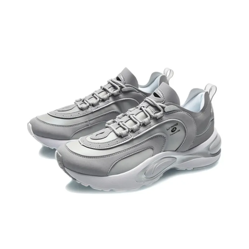 LiNing Anti Slip Wear Resistant Low Top Running Shoes Men's Snow Gray-2