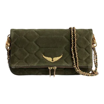 Zadig & Voltaire Suede Clutches Crossbody Bag Shoulder Bag Extra Large Women's Khaki