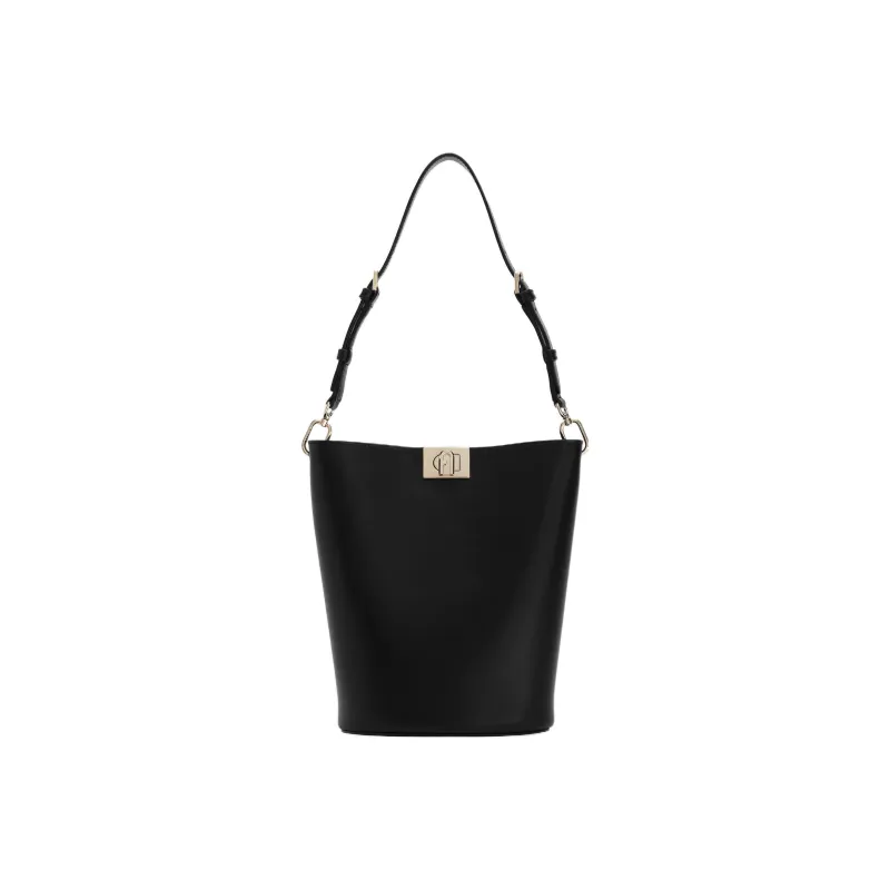 Furla Soft Calfskin Bucket Bag, Handbag, Shoulder Bag Women's Black-0