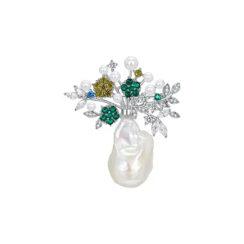 HMZ Brooches Women's 925 Sterling Silver/Freshwater Pearl