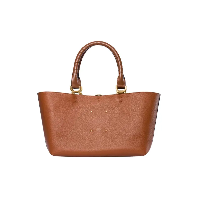 Chloe Marcie Grained Calfskin Tote Bag Shopping Bag Shoulder Bag Handbag Small Size Women's Brown-2
