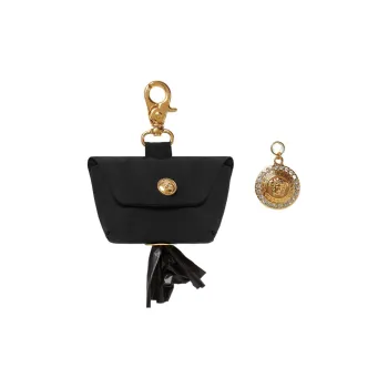 VERSACE Leather Pet Waste Bag Holder Unisex Black