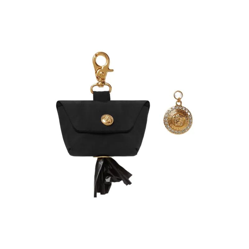 VERSACE Leather Pet Waste Bag Holder Unisex Black-0