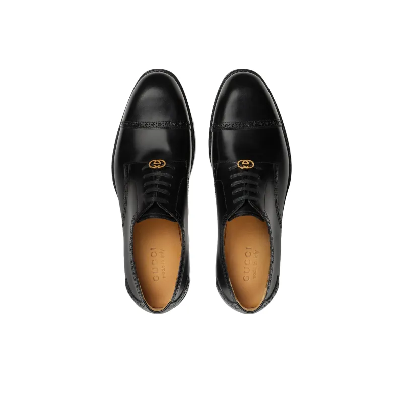 GUCCI Interlocking G plaque Leather Brogues-3