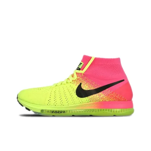 Nike All Out Flyknit Running Shoes Women's High-Top Pink/Yellow