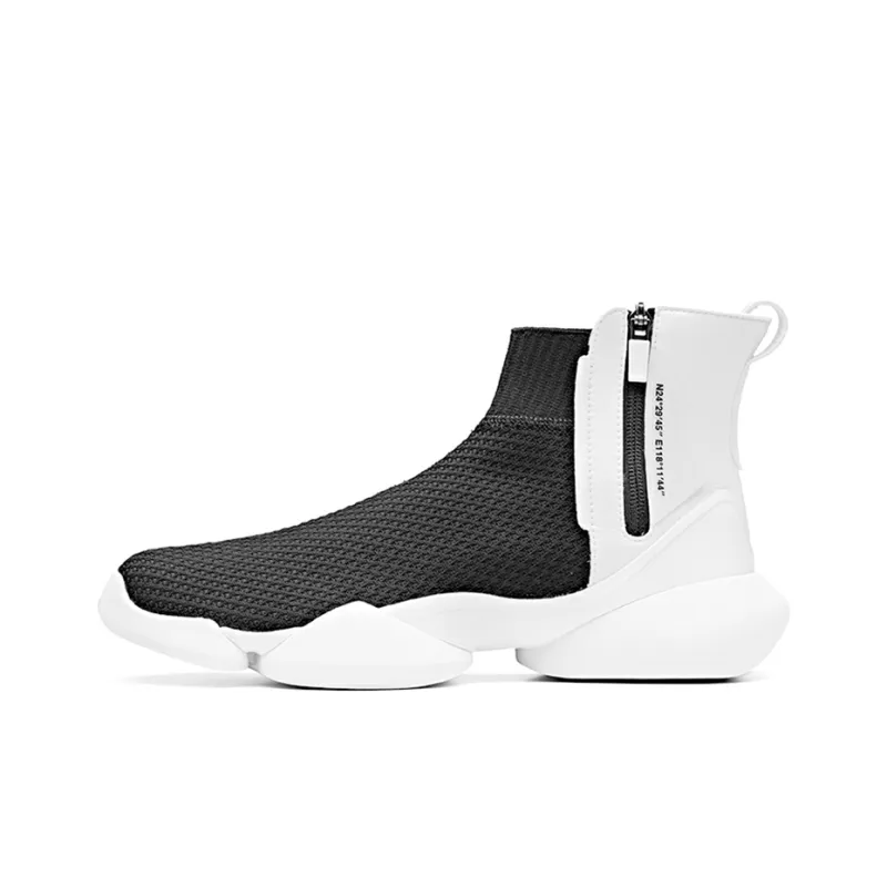 Anta Coverage Lightweight Breathable Wear-Resistant High-Top Running Shoes Men's Black White-0