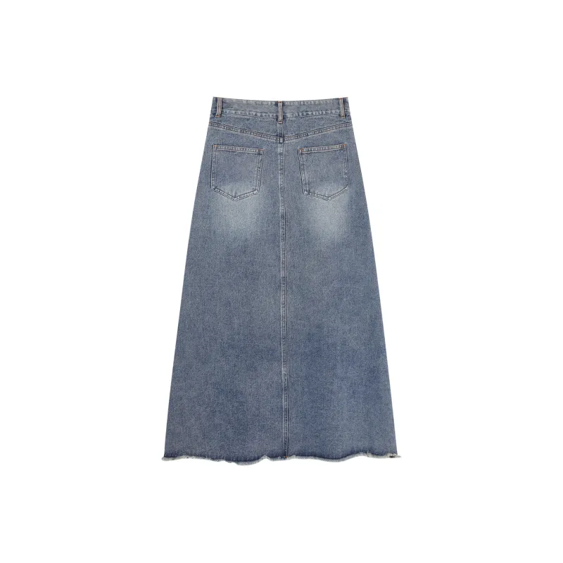 I'M ONE Denim Long Skirts Women's Denim Blue-1