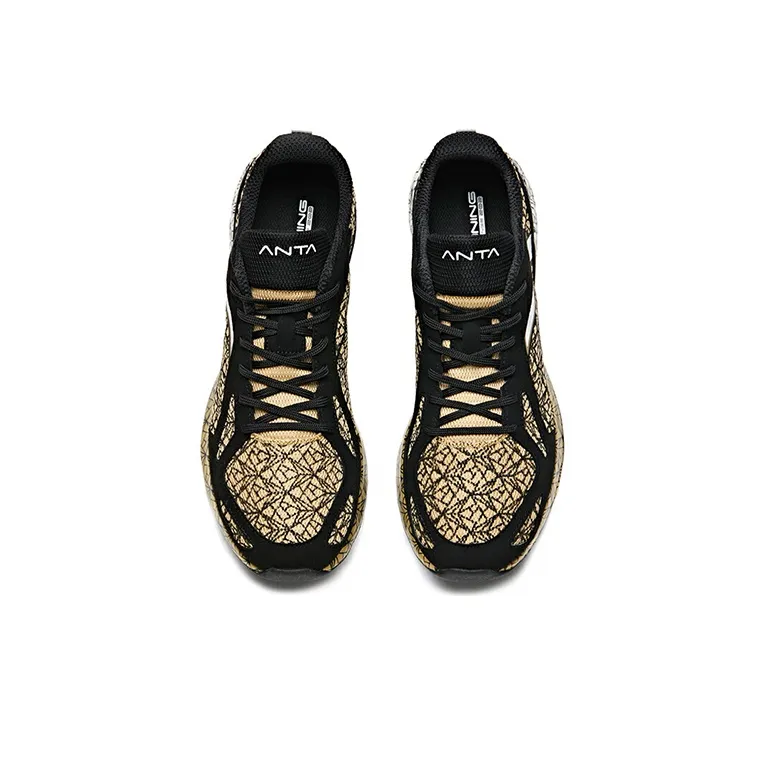 Anta Cushioned Slip Resistant Lightweight Low Top Running Shoes Men's Black Gold-3