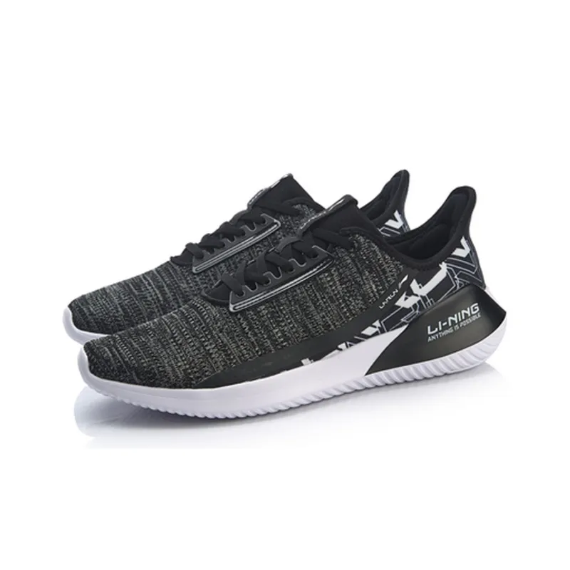 LiNing Akasaka Cushioning Breathable Low-Top Running Shoes Men's Standard Black One-piece Weaving-2