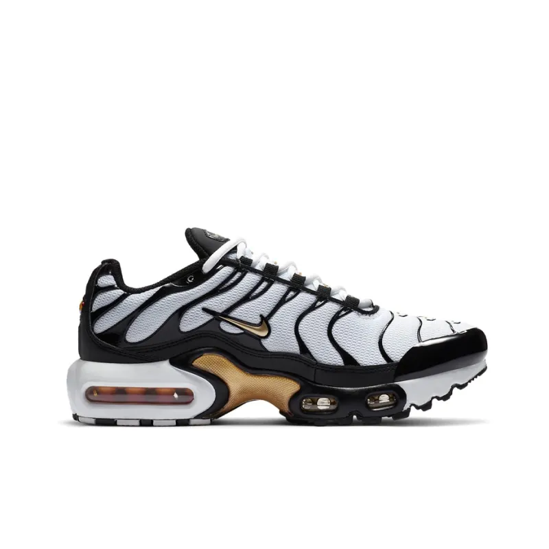 Nike Air Max Plus Cushioning Anti Slip And Wear Resistant Coverage Support Low Top Running Shoes GS Black White Gold-1