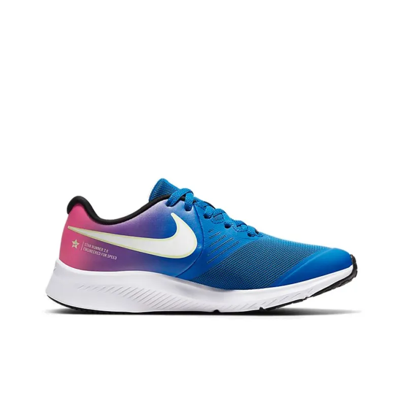 Nike Star Runner 2 Cushioned Slip-Resistant Low-Top Running Shoes GS Blue Pink Gradient-1