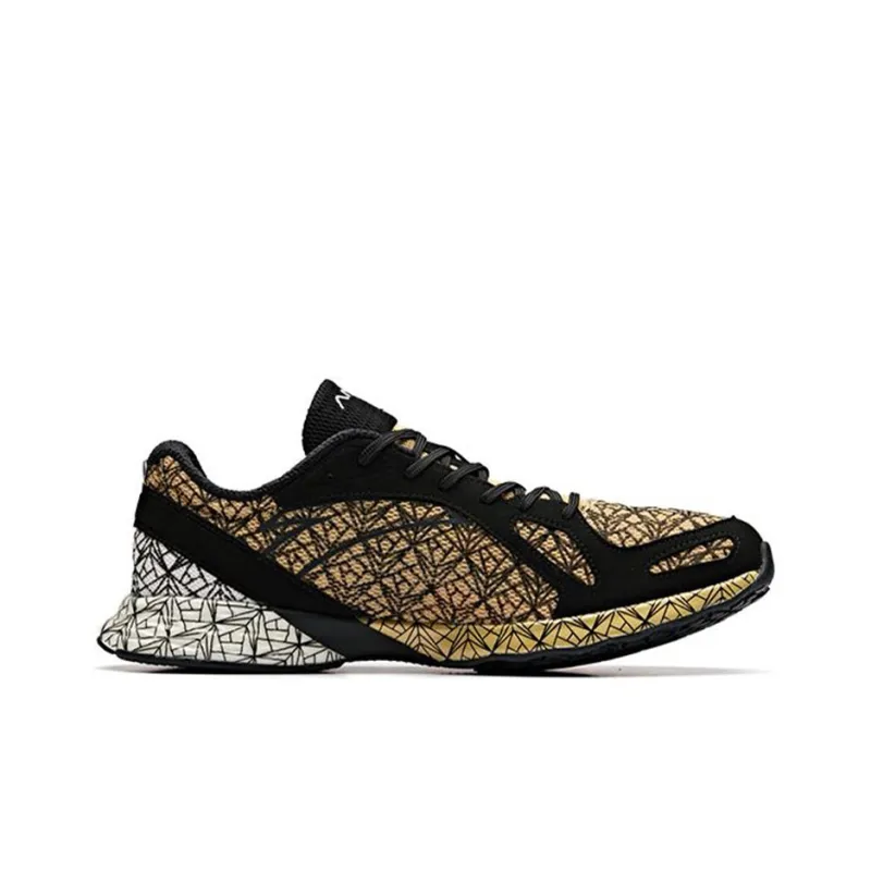 Anta Cushioned Slip Resistant Lightweight Low Top Running Shoes Men's Black Gold-1
