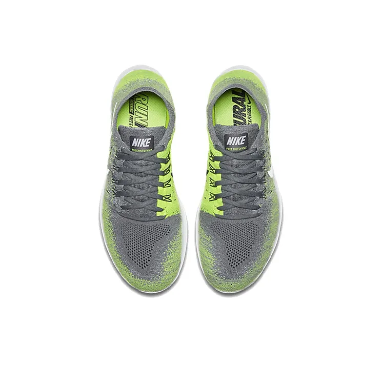 Nike Free RN Flyknit Cushioned Slip-Resistant Breathable Lightweight Low-Top Running Shoes Men's Gray Green-2