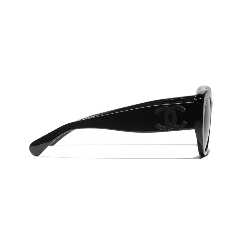 CHANEL Acetate Irregular Shape Sunglasses Women's Black-2