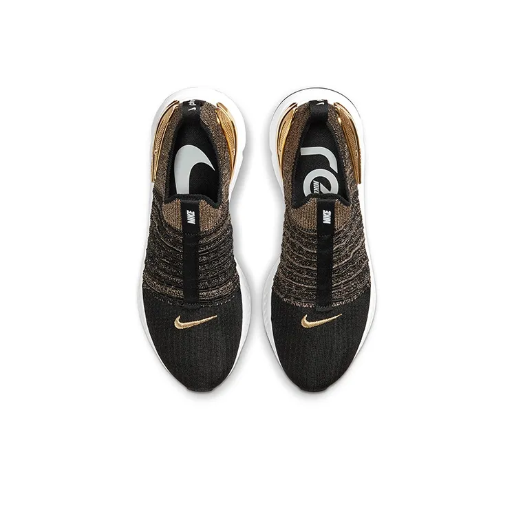 Nike React Phantom Run Flyknit Premium Black Metallic Gold Women's-3