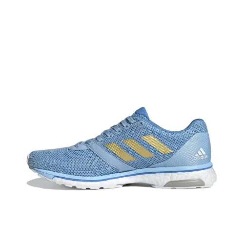 Adidas Adizero Adios 4 Cushioned Slip-Resistant Low-Top Running Shoes Women's Blue White Gold