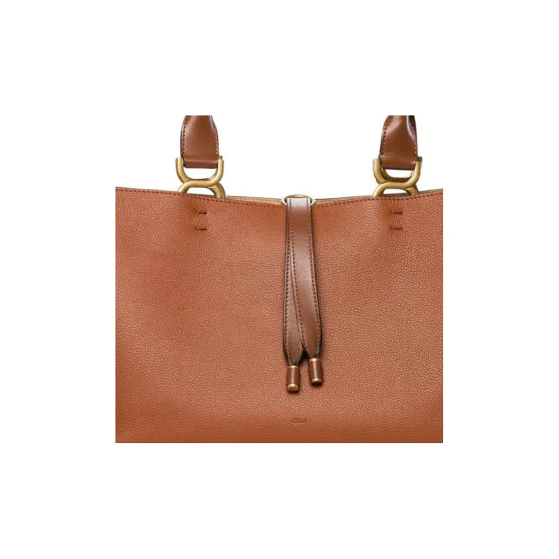 Chloe Marcie Grained Calfskin Tote Bag Shopping Bag Shoulder Bag Handbag Small Size Women's Brown-4