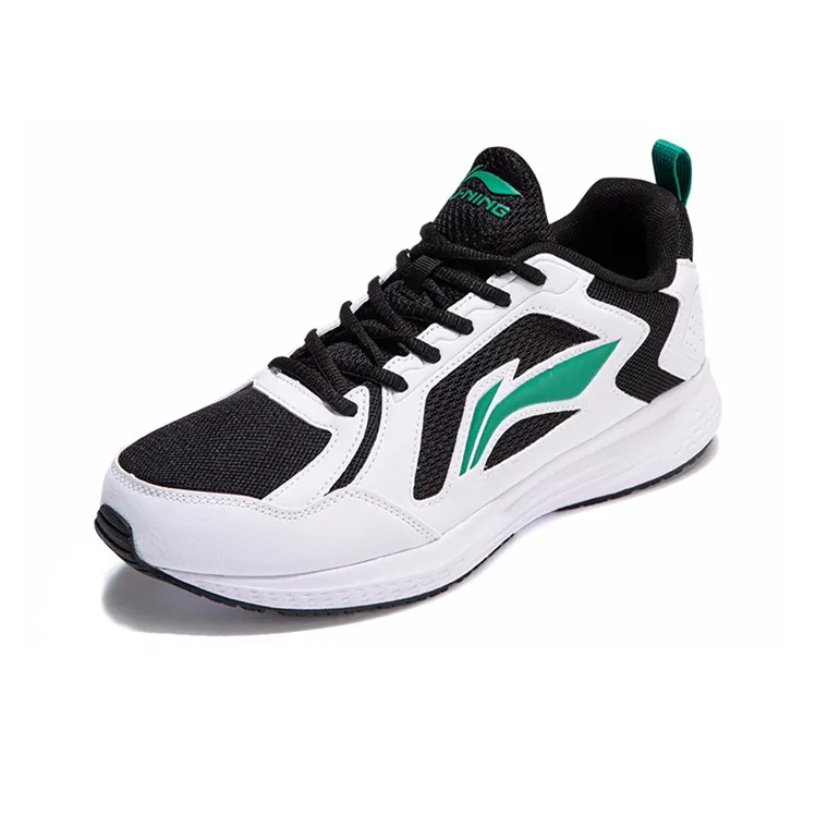 LiNing Cushioned Wear-Resistant Breathable Lightweight Low-Top Running Shoes Unisex Black White Green-2