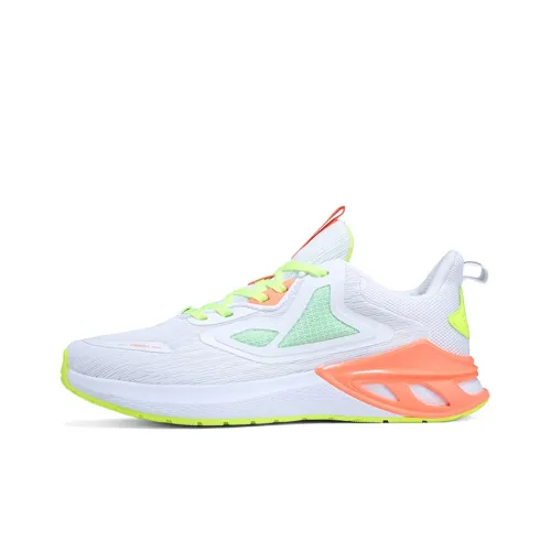 PEAK Running Shoes Women's Low-Top All White/Neon Yellow