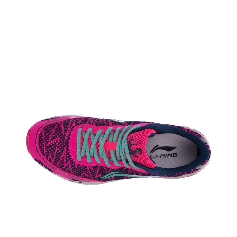 LiNing Cushioning Anti Slip Wear Resistant Breathable Lightweight Rebound Low Top Running Shoes Women's Pink Blue-2