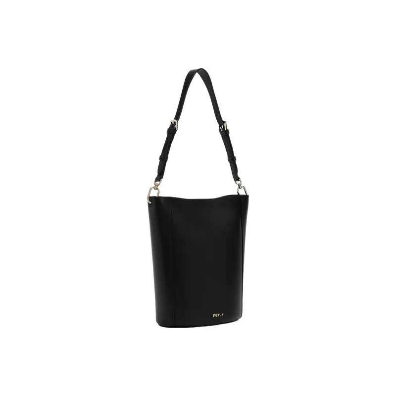 Furla Soft Calfskin Bucket Bag, Handbag, Shoulder Bag Women's Black-3