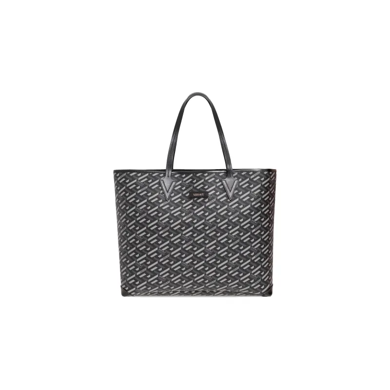 VERSACE Canvas With Calfskin Tote Bag, Shopping Bag, Shoulder Bag, Handbag Regular Unisex Black-0