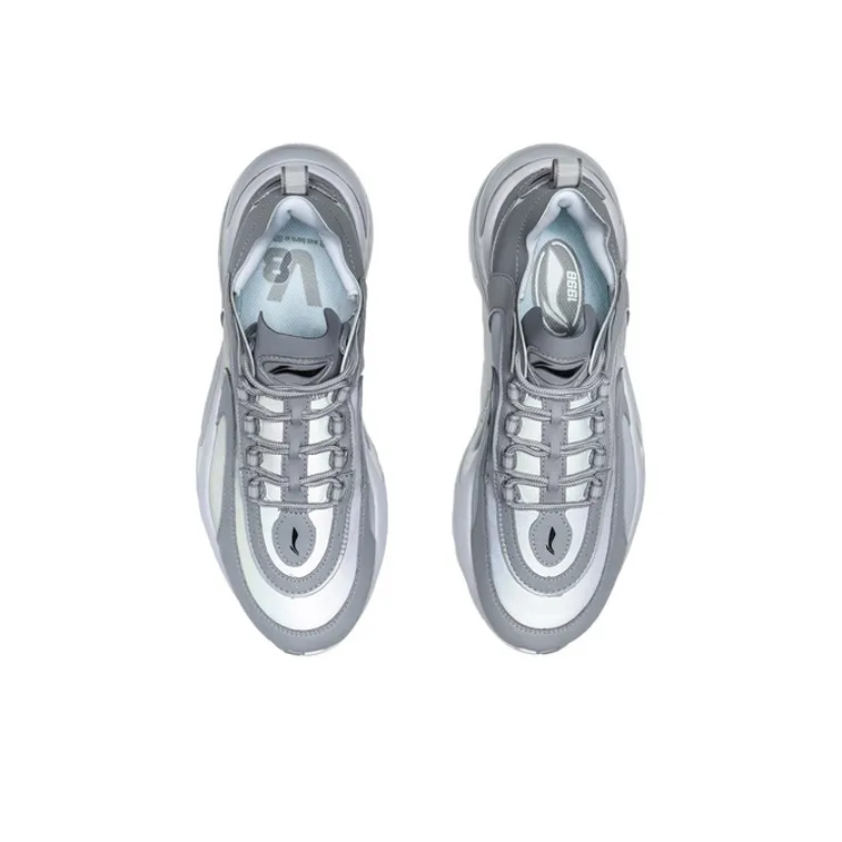LiNing Anti Slip Wear Resistant Low Top Running Shoes Men's Snow Gray-3