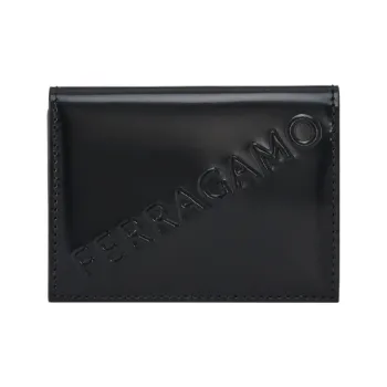 FERRAGAMO Calfskin Card Holder Men's Black