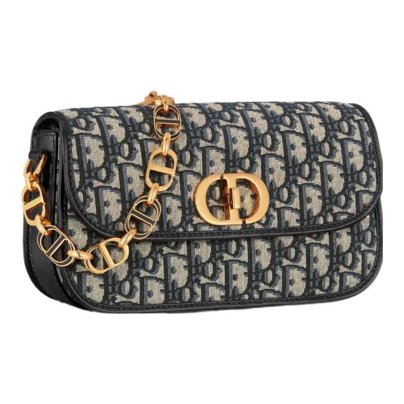 DIOR 30 Montaigne Oblique Printed Fabric Shoulder Bag Crossbody Bag Small Size Women's Blue-2