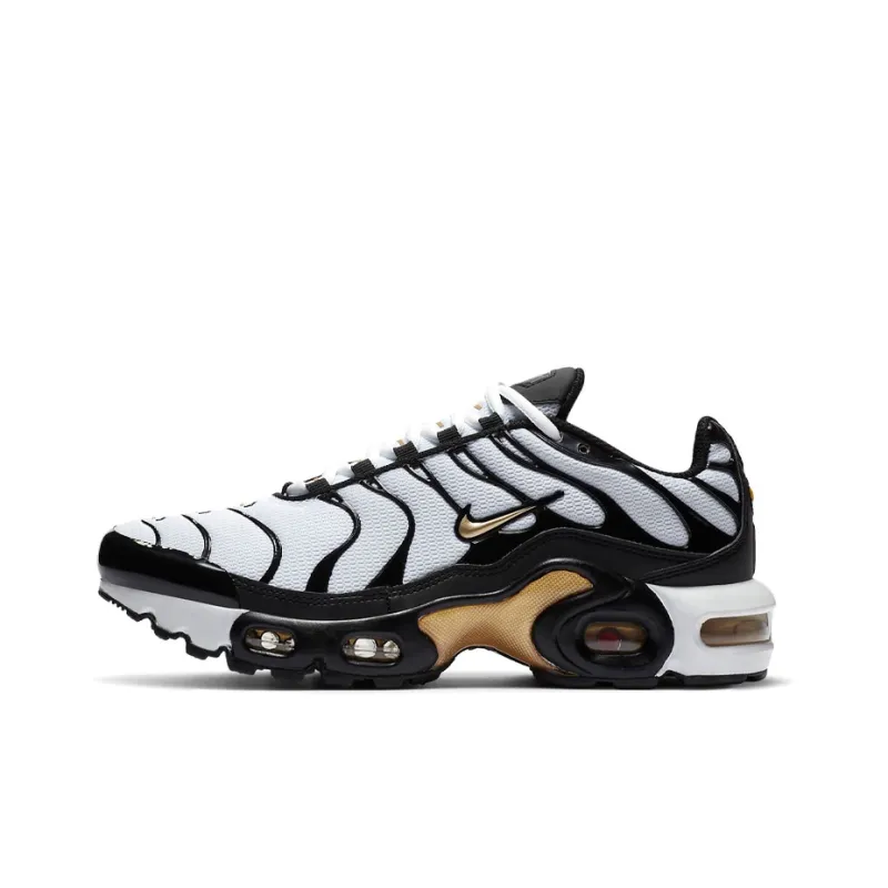 Nike Air Max Plus Cushioning Anti Slip And Wear Resistant Coverage Support Low Top Running Shoes GS Black White Gold-0