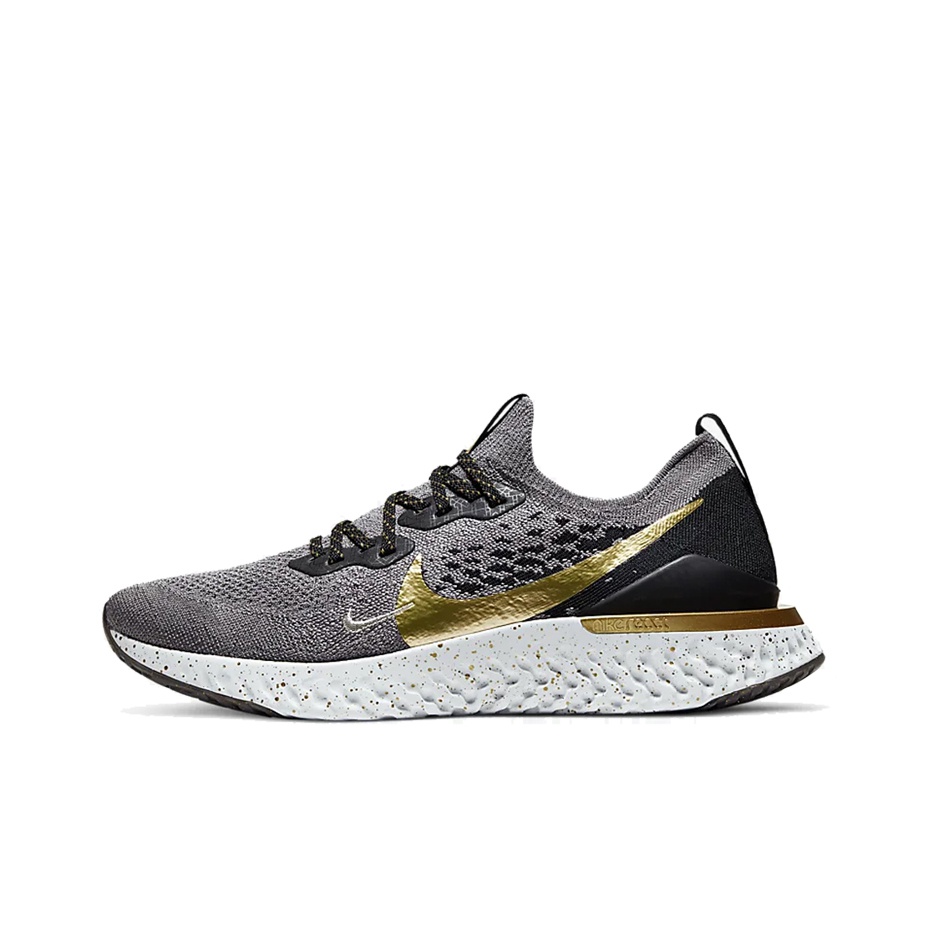 Nike women's epic react flyknit running shoes - black/metallic gold best sale