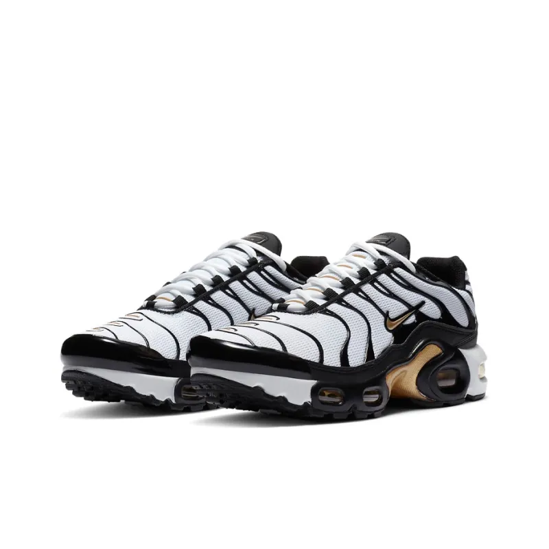 Nike Air Max Plus Cushioning Anti Slip And Wear Resistant Coverage Support Low Top Running Shoes GS Black White Gold-2