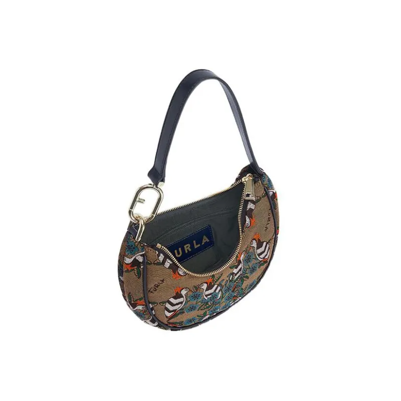 Furla Primavera Fabric Cow Leather Patchwork Handbag Shoulder Bag Women's Gray-3
