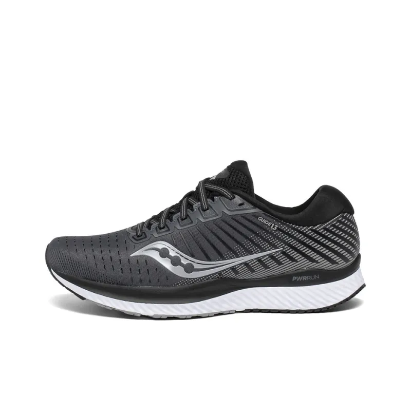 Saucony Guide 13 Slip Resistant Lightweight Support Low Top Running Shoes Men's Black White-0