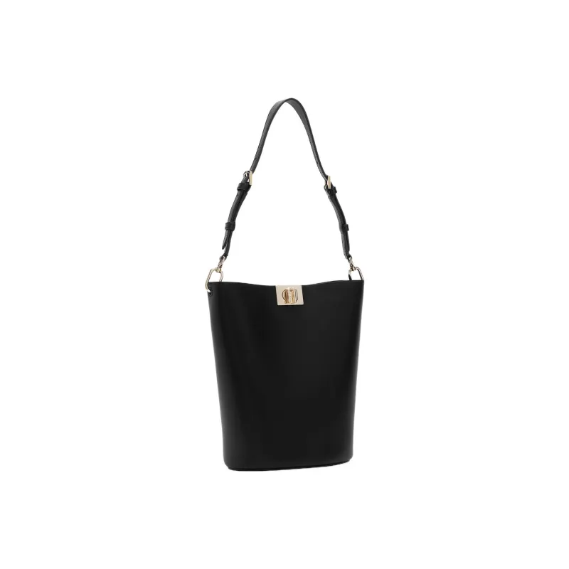 Furla Soft Calfskin Bucket Bag, Handbag, Shoulder Bag Women's Black-1