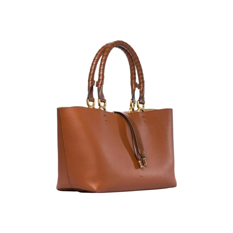 Chloe Marcie Grained Calfskin Tote Bag Shopping Bag Shoulder Bag Handbag Small Size Women's Brown-1