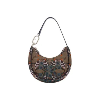 Furla Primavera Fabric Cow Leather Patchwork Handbag Shoulder Bag Women's Gray
