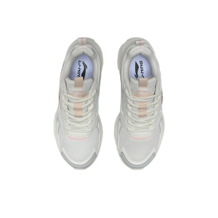 LiNing Running Collection Slip Resistant Cushioning Wear Resistant Breathable Low Top Running Shoes Women's White Gray-3