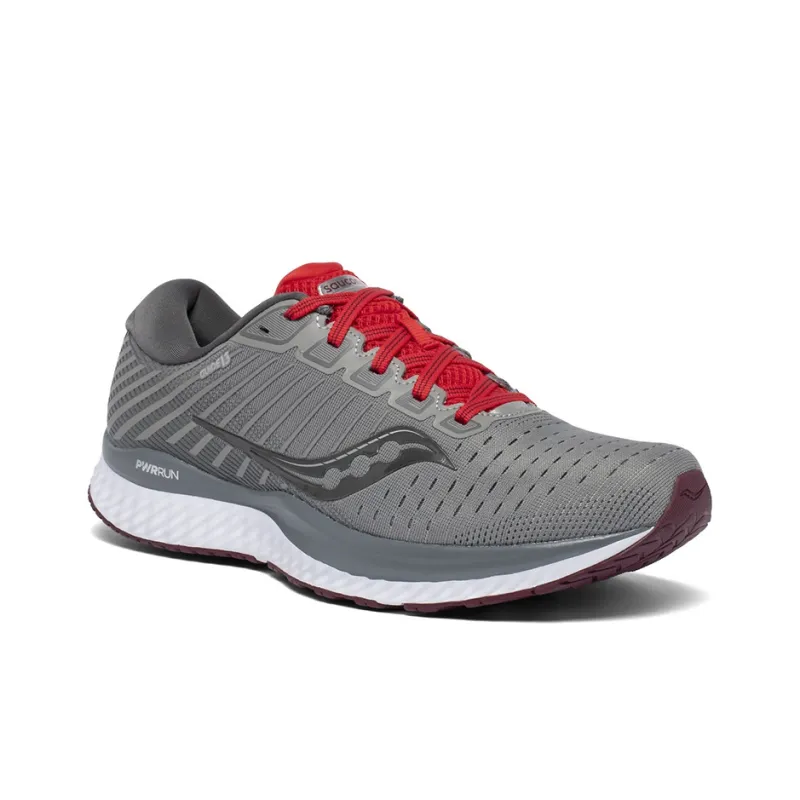 Saucony Guide 13 Slip Resistant Support Lightweight Low Top Casual Running Shoes Men's Gray Red-2