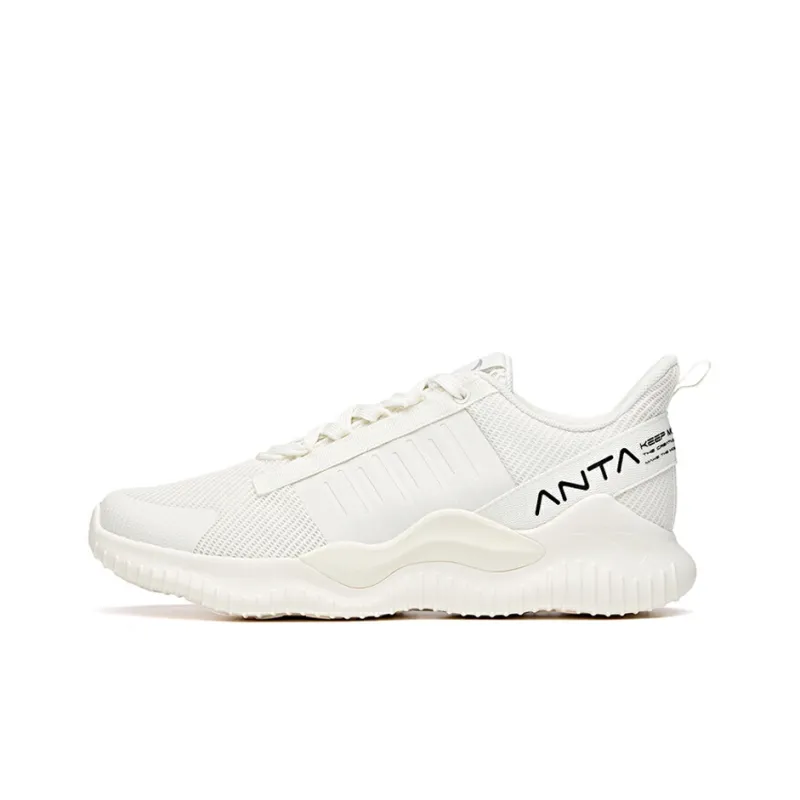 Anta Running Collection Cushioned Slip-Resistant Low-Top Running Shoes Men's Milk White Black-0