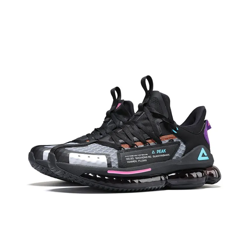 PEAK Air Cushion Wear Resistant Slip Resistant Low Top Men's Running Shoes Black Blue-2