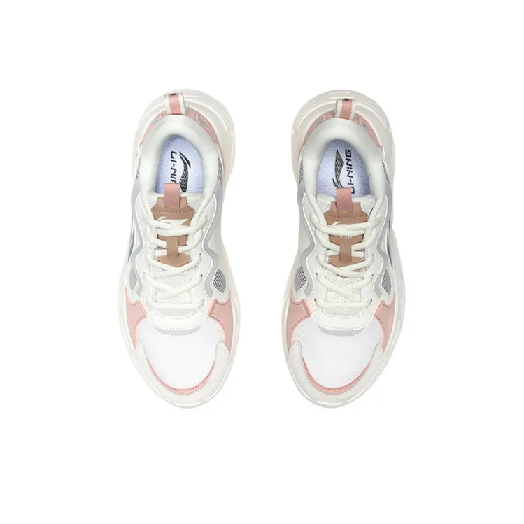 LiNing Lightweight Low Top Running Shoes Women's White Gray Pink-3