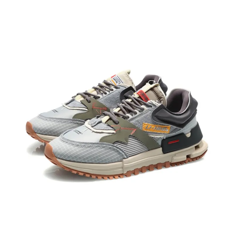 LiNing 001 Slip Resistant Support Lightweight Low Top Running Shoes Men's Gray Green Blue-2