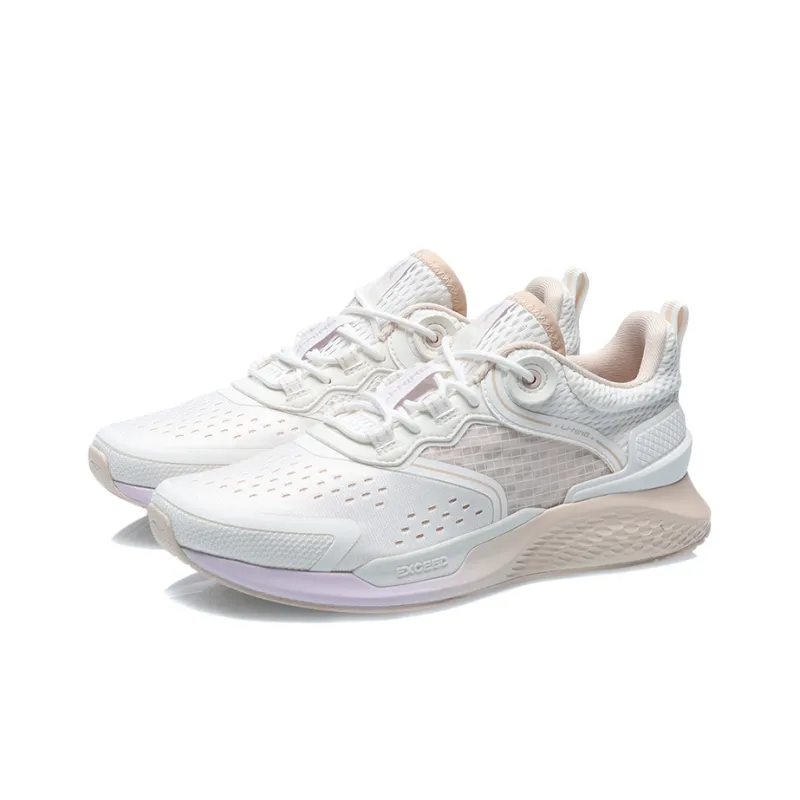 LiNing Anti Slip Wear Resistant Low Top Running Shoes Women's Mist White-2