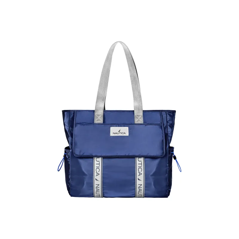NAUTICA Nylon Tote Bag Shopping Bag Shoulder Bags Regular Unisex Royal Blue/Gray/Brown-5
